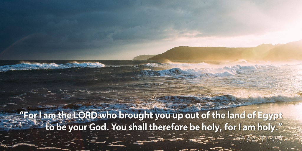 Leviticus 11–12: For I am the LORD who brought you up out of the land of Egypt to be your God, and you shall therefore be holy for I am holy.