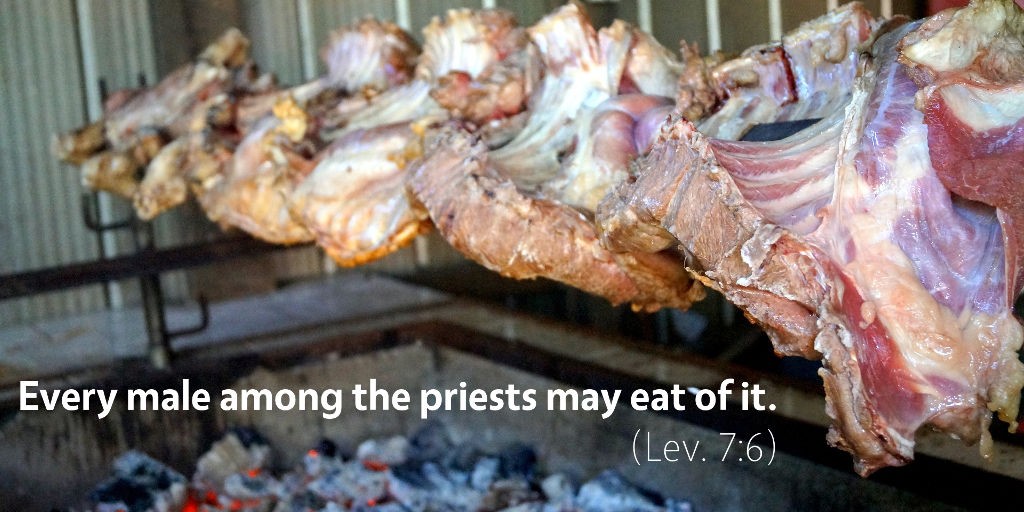Leviticus 7: Every male among the priests may eat of it