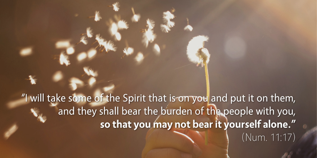 Numbers 11: I will take some of the Spirit that is on you and put it on them.