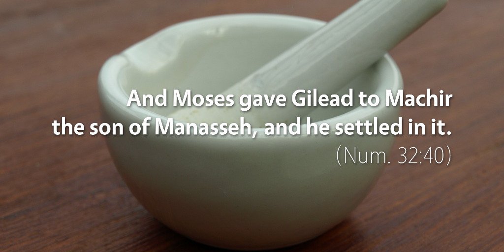 Numbers 32: And Moses gave Gilead to Machir the son of Manasseh and he settled in it.