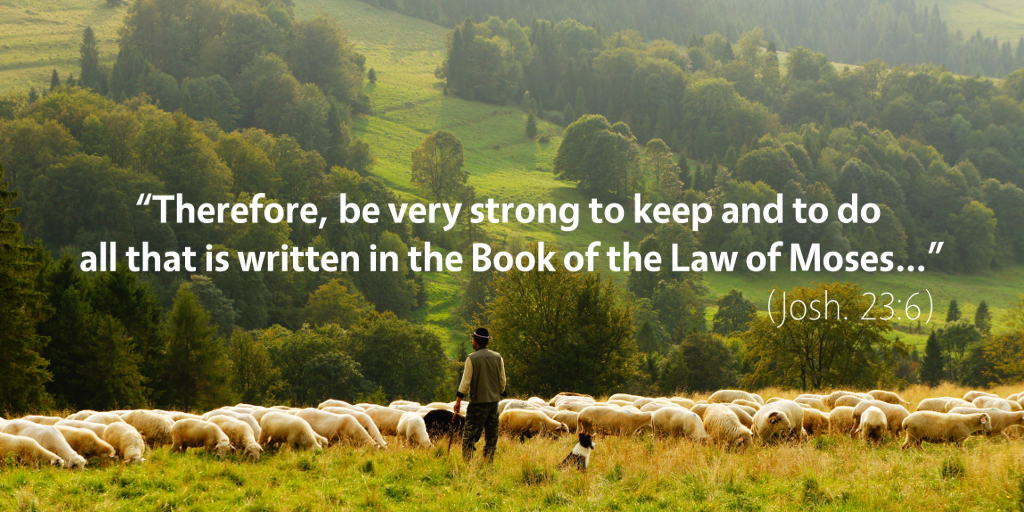 Joshua 23: Therefore be strong to keep and to do all that is written in the book of the law of Moses.